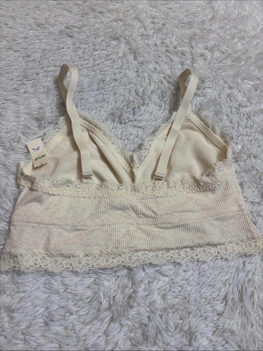 NWT Aerie Ribbed Eyelash Lace Trim Longline Bralette Size XL Heather Frost - Picture 6 of 13
